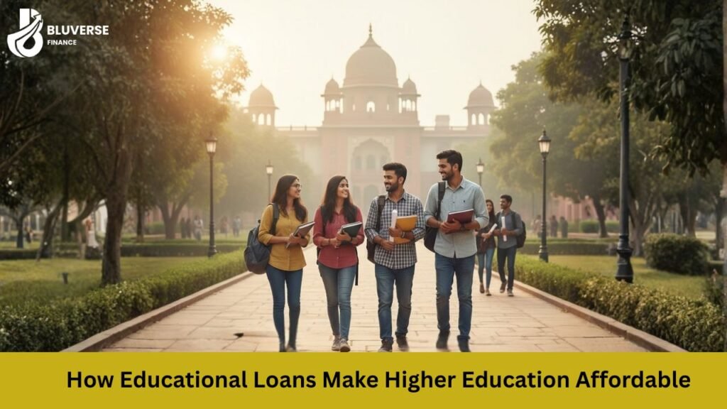 Student receiving educational loan assistance for higher studies