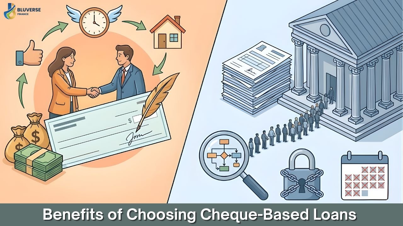 Cheque-based loan concept showing quick and flexible loan approval compared to bank loans